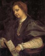 Andrea del Sarto Portrait of girl holding the book oil on canvas